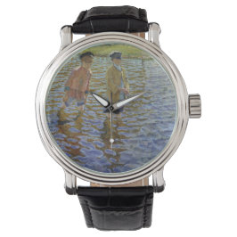 Jungen, die im Fluss fischen (Vintage Angler) Armbanduhr