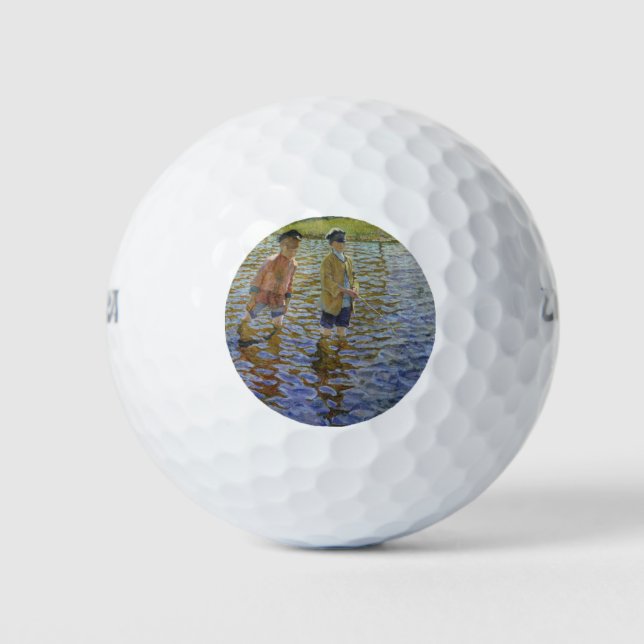 Jungen, die im Fluss fischen (Vintage Angler) Golfball (Vorderseite)