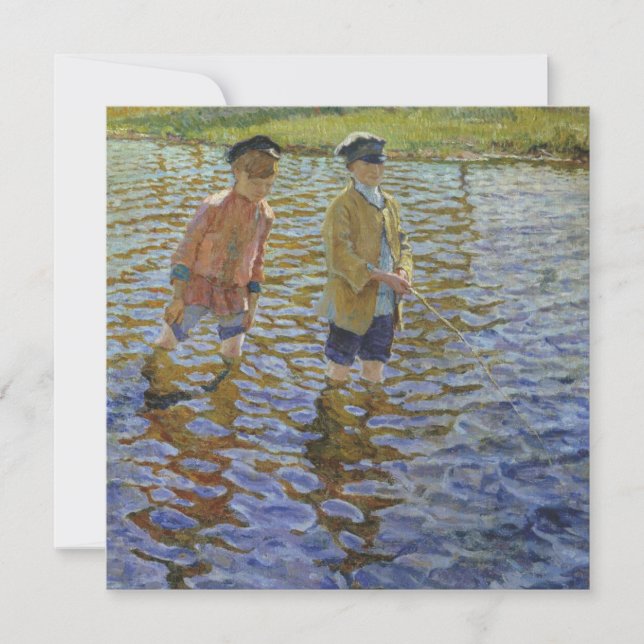 Jungen, die im Fluss fischen (Vintage Angler) Karte (Vorderseite)