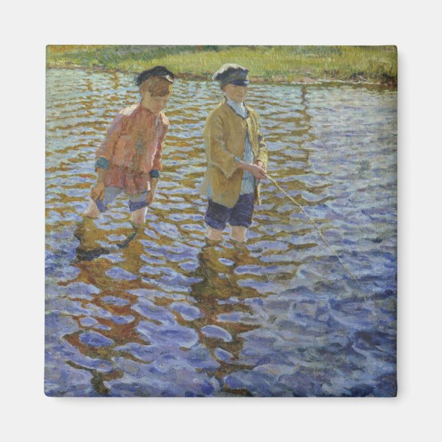 Jungen, die im Fluss fischen (Vintage Angler) Magnet (Vorne)