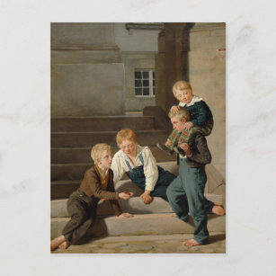 Jungen, die vor Christiansborg Würfel spielen Postkarte