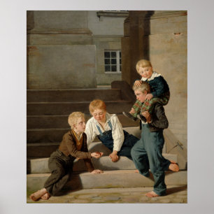 Jungen, die Würfel vor Christiansborg spielen Poster