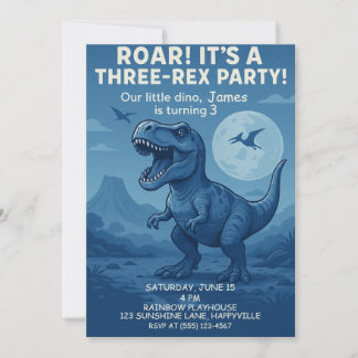 Jungen Dino-mite dritter Geburtstag - Drei-Rex-Par Einladung