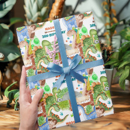 Jungen-Dinosaurier 3. Geburtstagsfeier Geschenkpapier