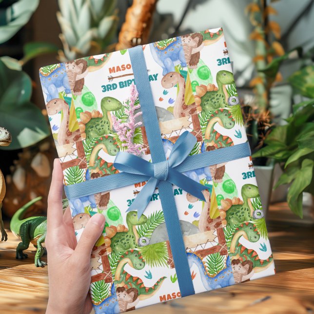 Jungen-Dinosaurier 3. Geburtstagsfeier Geschenkpapier (Von Creator hochgeladen)