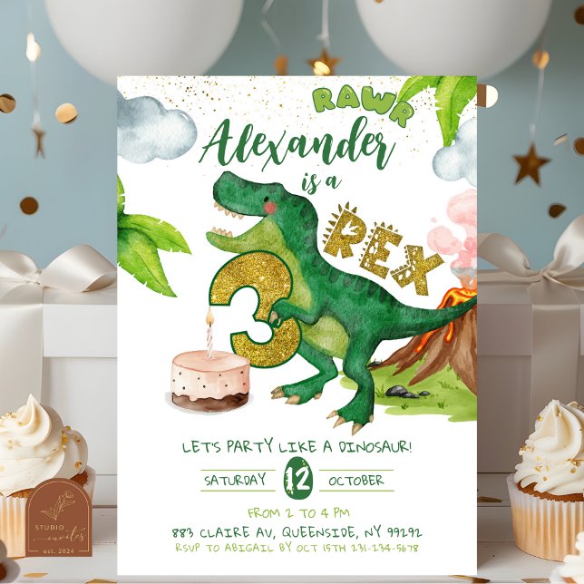 Jungen-Dinosaurier 3-rex Geburtstag  Einladung (Von Creator hochgeladen)