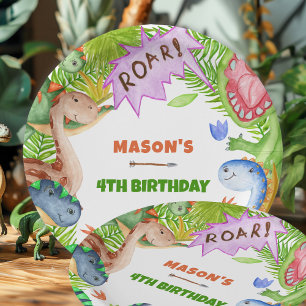 Jungen-Dinosaurier 4. Geburtstag Pappteller