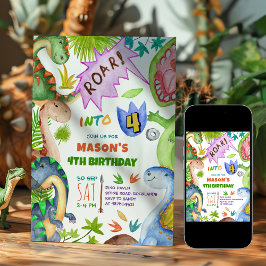 Jungen-Dinosaurier-4.-Geburtstagseinladung Einladung