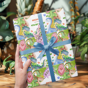 Jungen-Dinosaurier 4. Geburtstagseinladung Geschenkpapier