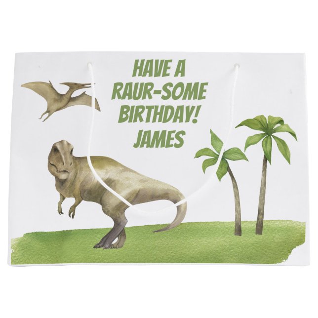 Jungen Dinosaurier Geburtstag  Große Geschenktüte (Vorderseite)