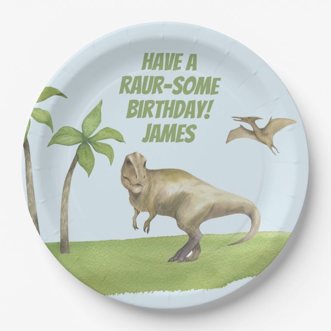 Jungen Dinosaurier Geburtstag  Pappteller (Vorderseite)