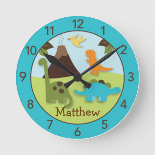 Jungen-Dinosaurier-personalisierte Runde Wanduhr