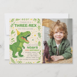 Jungen-Drei-Rex-Dinosaurier-Geburtstagsfoto Einladung