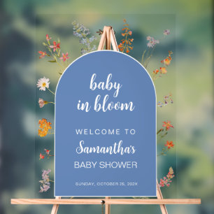 Jungen Dusche Baby in Blüte Blaue Wildblumen Willk Acrylschild