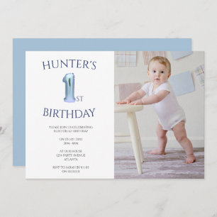 Jungen Einladung zum 1. Geburtstag blauen Foto