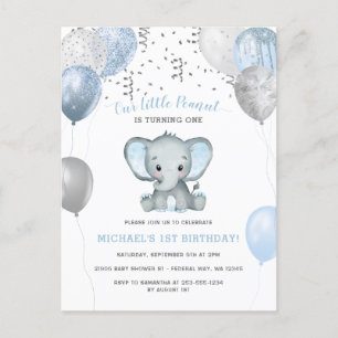Jungen-Elefant Ballons 1. Geburtstag Postkarte
