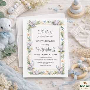 Jungen-Elefanten-Aquarell-Baby-Shower – Blaues Saf Einladung