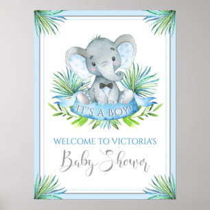 Jungen-Elefanten-Baby-Shower-Willkommensschilder Poster