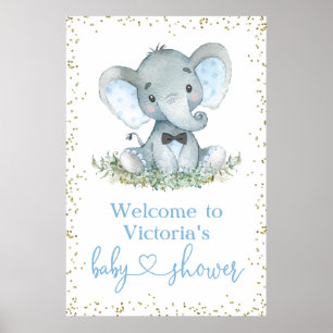 Jungen-Elefanten-Fliege-Baby-Party-Willkommensschi Poster
