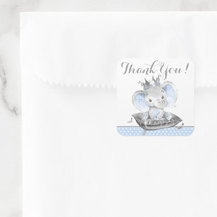 Jungen-Elefanten-Prinz-Baby-Shower-Aufkleber Quadratischer Aufkleber