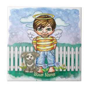 Jungen Engel und Hund Fliese