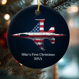 Jungen erstes Weihnachten Düsenjäger US-Flugzeug C Keramik Ornament