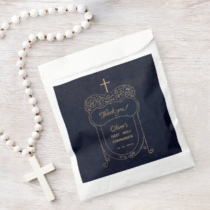 Jungen Erstkommunion Marineblau Kreuz Schrift Vint Geschenktütchen