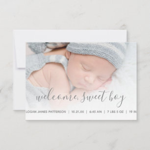 Jungen-Foto grau Quatrefoil Geburt Ankündigung