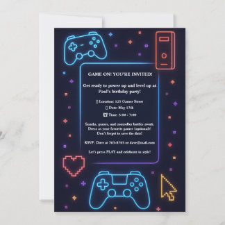 Jungen-Gamer-Arcade-Themen-Geburtstagsfeier Einladung