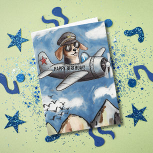 Jungen Geburtstag Hund Flugzeug Wolken Berge Lusti Karte
