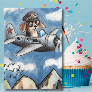 Jungen Geburtstag Hund Flugzeug Wolken Berge Lusti Karte