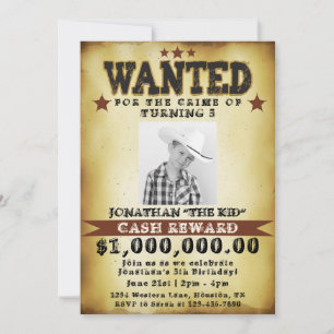 Jungen-Geburtstags-Cowboy-Gesuchtes-Plakat-Einladu Einladung