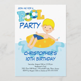 Jungen-Geburtstags-Sommer-Pool-Party Einladung