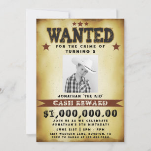 Jungen-Geburtstags-Wanted-Poster Cowboy-Einladung Einladung