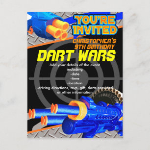 Jungen-Geburtstagsfeier-Dart-Wars-Laser-Tag-Schaum Einladungspostkarte