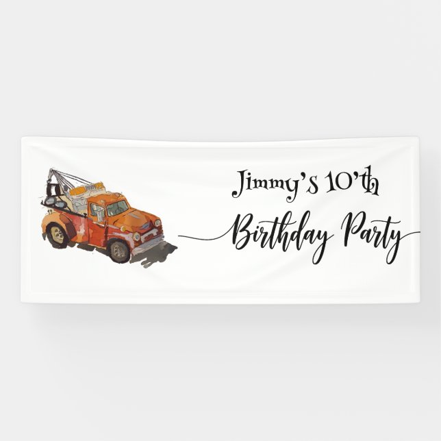 Jungen-Geburtstagsfeier mit Abschleppwagen Banner (Horizontal)