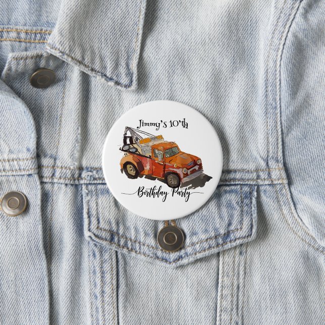 Jungen-Geburtstagsfeier mit Abschleppwagen Button (Beispiel)