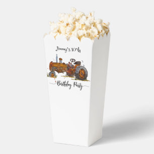 Jungen-Geburtstagsfeier mit Mohnpopcorn im Traktor Geschenkschachtel