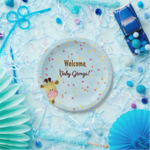 Jungen-Giraffe-Blau-Baby-Party Pappteller