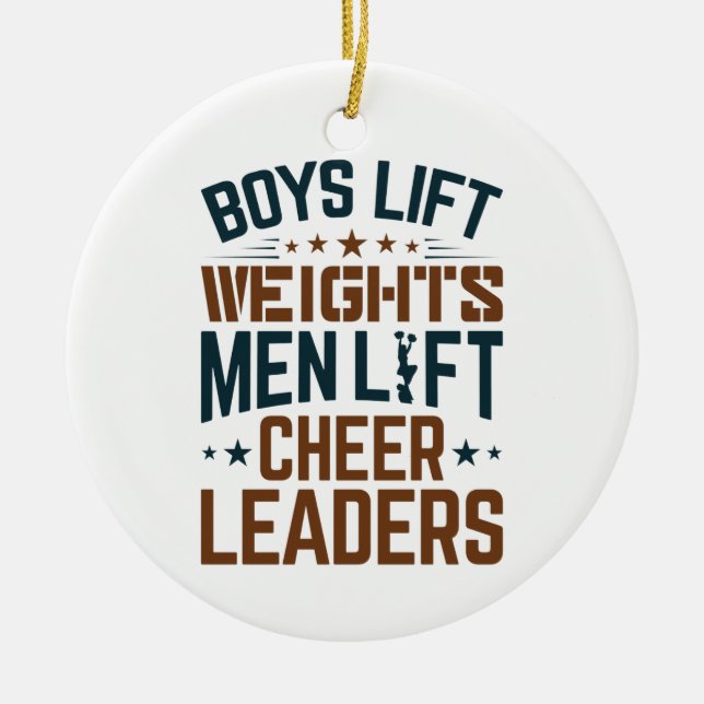 Jungen heben Gewicht Männer heben Cheerleader Chee Keramik Ornament (Vorne)