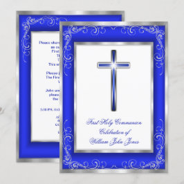 Jungen Heilige Kommunion Silver Royal Blue Cross Einladung