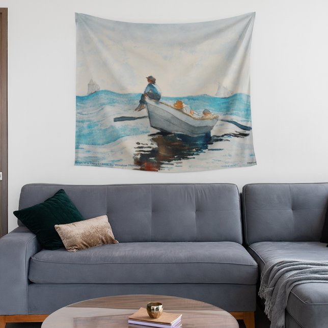 Jungen in einer Geschichte (1880) von Winslow Home Wandteppich (Boys In A Dory (1880) By Winslow Homer Tapestry)