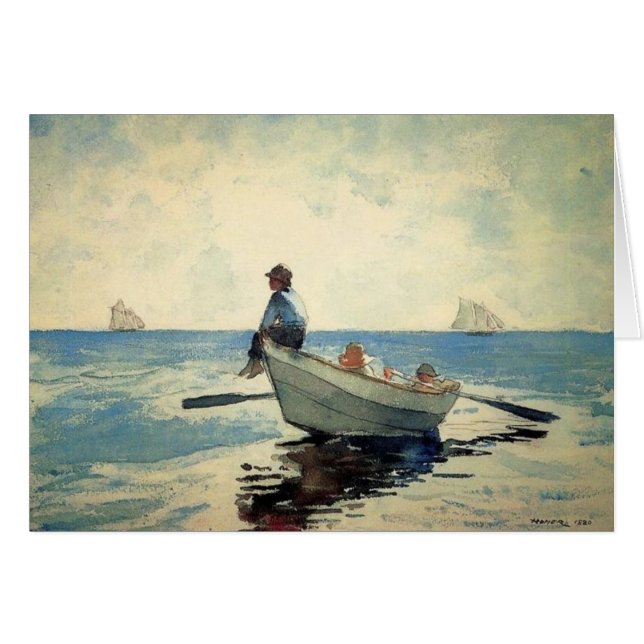 Jungen in Meer in einem Ruderboot (Vorderseite (Horizontal))