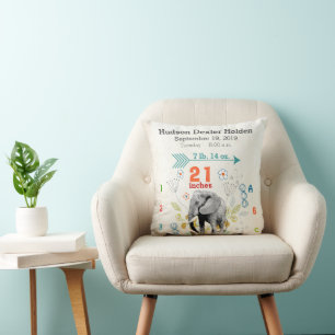 Jungen-Kinderzimmer-Baby-Geburtsstatistik Elefant- Kissen