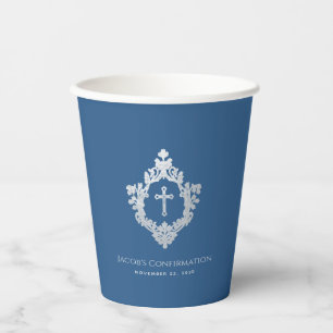 Jungen Konfirmation Klassisch Blau Kreuz Wappen Vi Pappbecher