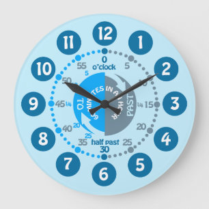 Jungen lernen, die Zeit der matten blauen Wanduhr 