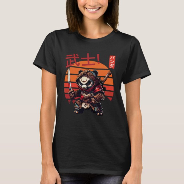 Jungen Lieben Retro-Samurai-Panda T-Shirt (Vorderseite)