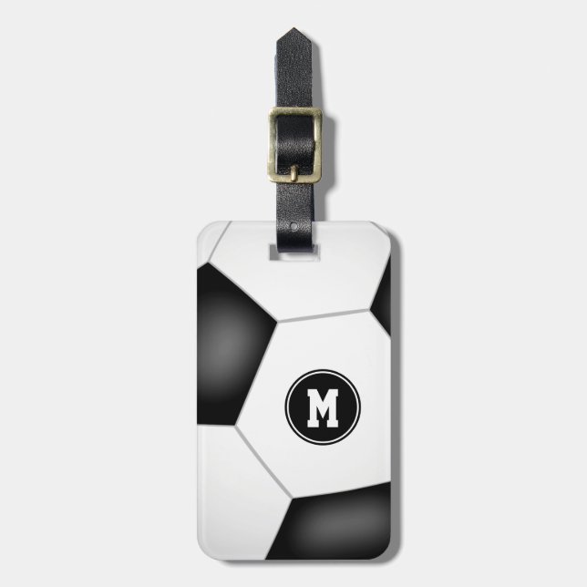 Jungen Mädchen mit Monogramm Fußballtasche Gepäckanhänger (Vorderseite vertikal)