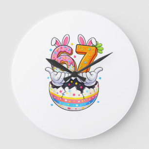Jungen Mädchen Ostern Eier Lustiger Hase Sechs Sie Große Wanduhr