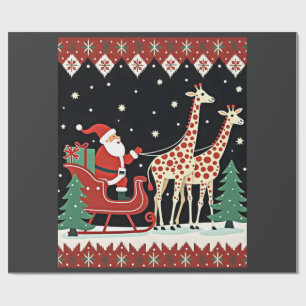 Jungen Mädchen Weihnachtsmann Reitender Giraffe Sc Geschenkpapier